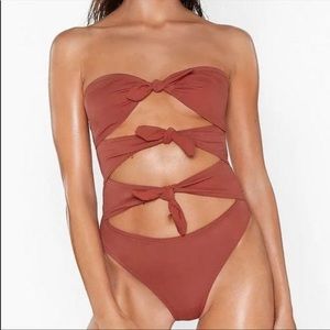 Nasty Gal Polka Dot Tie-Front One-Piece Swimsuit